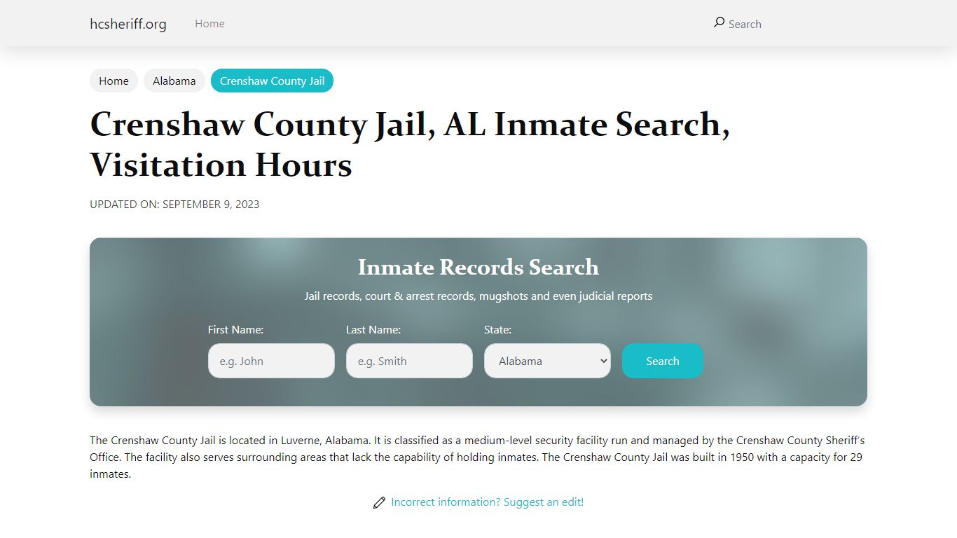 Crenshaw County Jail, AL Inmate Search, Visitation Hours