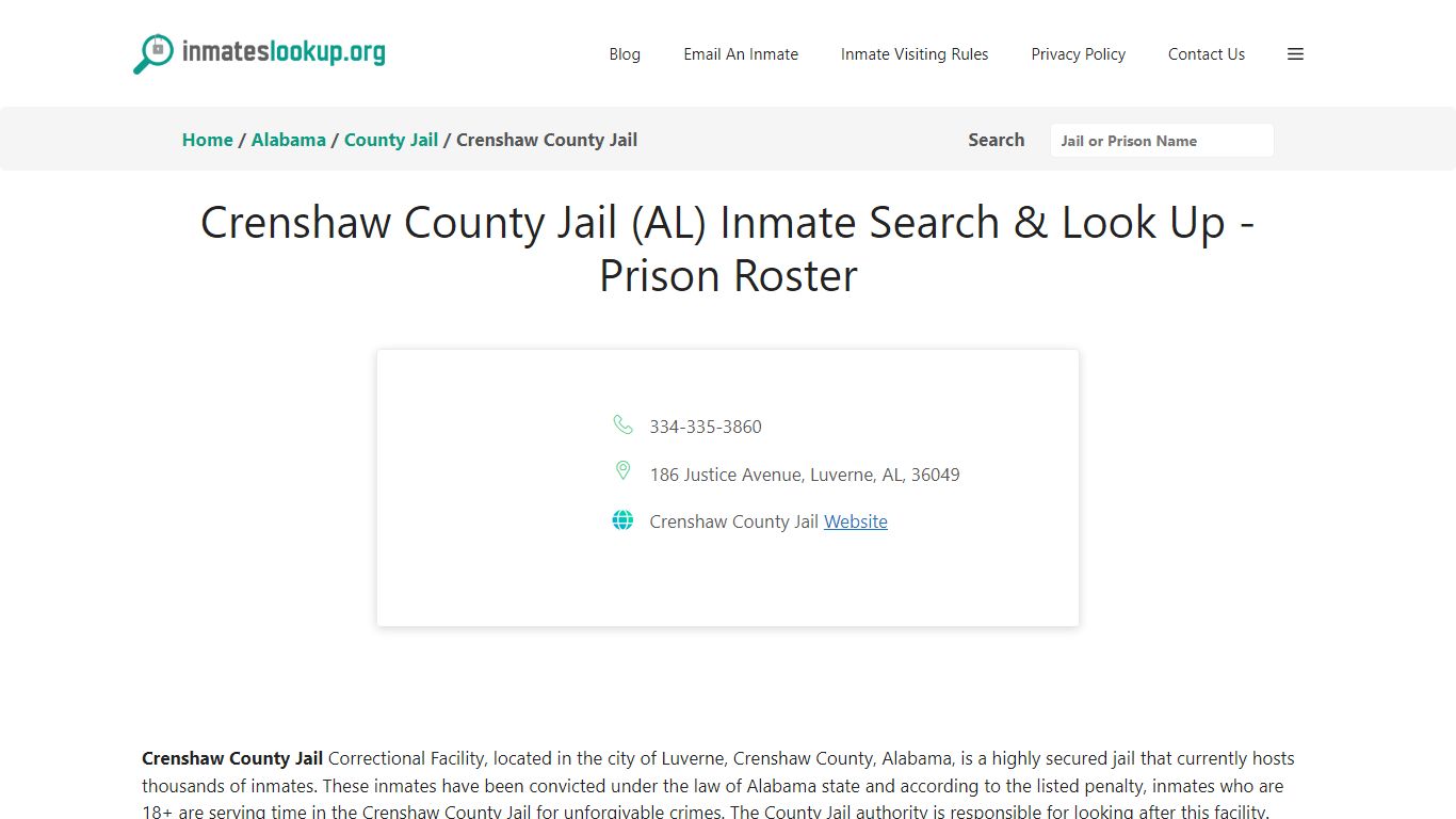 Crenshaw County Jail (AL) Inmate Search & Look Up - Prison Roster